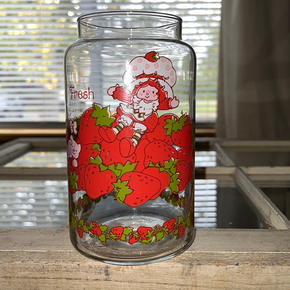 Vintage 80s Strawberry Shortcake Glass Canister WITHOUT LID. American Greetings
